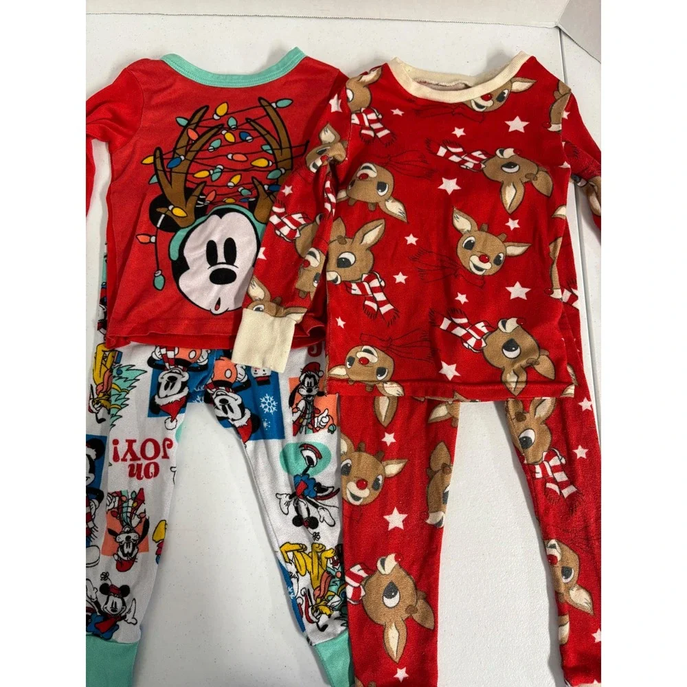 Disney Mickey Mouse & Rudolph Red-Nosed Reindeer Christmas Pajamas Set 3T Red